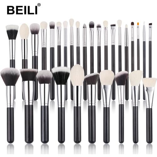 BEILI 30pcs Makeup brushes set No Logo Professional Natural goat hair Foundation Eyeshadow Eyebrow make up brushes