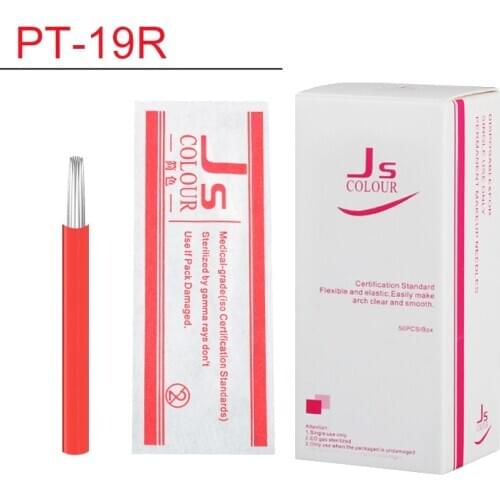 New arrival 10pcs 19 red tattoo needles holding fog oblique 19 round needle microblading curved semi permanent manual blade pen