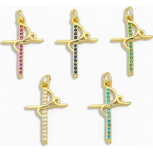 OCESRIO DIY Rainbow Small Cross Pendant For Women Jewelry Multiple Colour CZ For Jewelry Components Necklace Pendant pdta072
