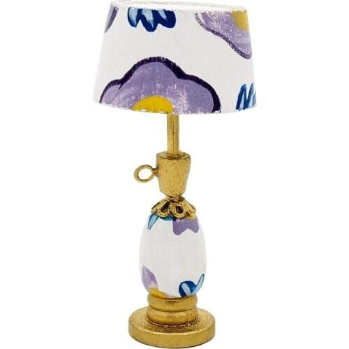 Odoria 1:12 Miniature Wooden Table Lamp Reading Lamp Purple White Desk Light Dollhouse Lighting Furniture Accessory Home Decor