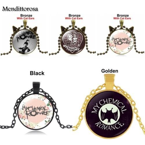 Mendittorosa Fashion Cabochon Pendant Necklace For Girls Handmade Glass Necklace Christmas Gift Rock Band My Chemical Romance