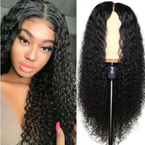 Black Long Curly Synthetic Hair U Lace Wigs Middle Part Heat Resistant Glueless Kinky Afro Hair Afro Wigs for Black Women 24inch