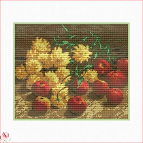 Joy Sunday Flowers And Apples Cross Stitch Kits Handmade Embroidery 11CT 14CT Counted Printed Needlework Decoration Crafts
