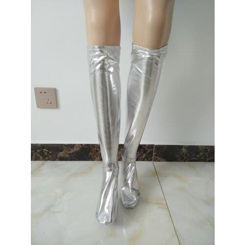 Brand Adult Sexy silver Shiny Metallic Faux Vinyl Thighs short Stockings Under the knee stockings