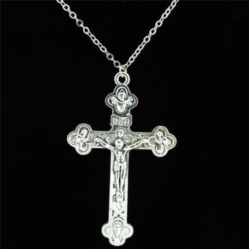 R1792 Silver Punk 58mm Angel Jesus Cross Pendant Chain Choker Collar Necklace 18" Chains Men Women Gift