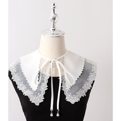 Summer Autumn Women White Fake Collars Girl Lace Floral False Collar Big Lapel Detachable Necklace Shawl Bowknot Cape Faux Col