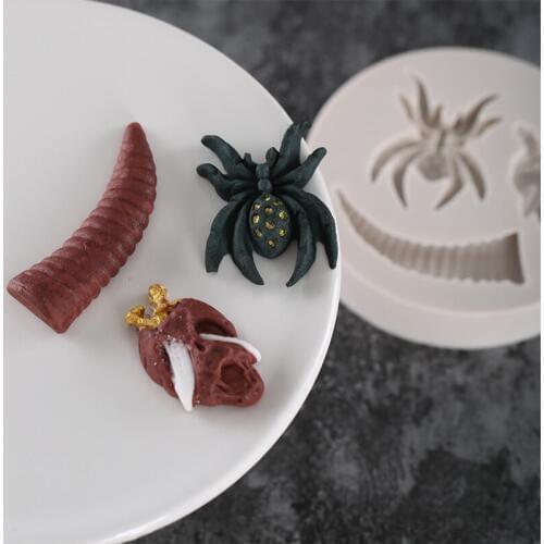 Halloween Horns Spider Silicone Molds Fondant Mold Cake Decorating Tools Chocolate Gumpaste Bakeware Form