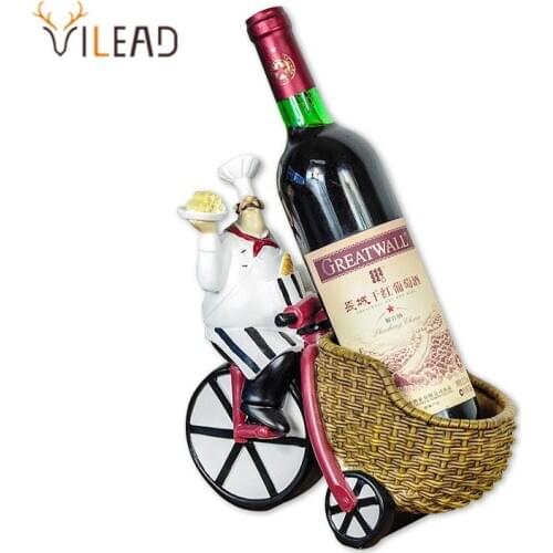 VILEAD 24.5cm Resin Cycling Wine Racking Chef Figurines Creative Crafts Western Restaurant Decoration Ornaments For Home Shops