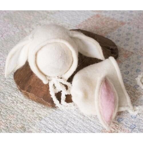 Knitted Baby bunny bonnet newborn Rabbit hat Photography props fluffy Baby girl bunny bonnet