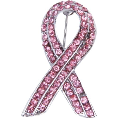 Fancy Glitter Pink Crystal Breast Cancer Awareness Ribbon Brooch Pin Lady Charity Party Jewelry