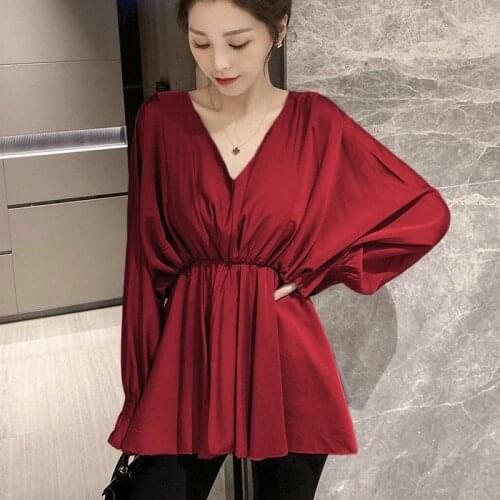Women Spring Summer Style Blouses Shirts Lady Casual Long Sleeve V-Neck Pleated Blusas Tops ZZ0399