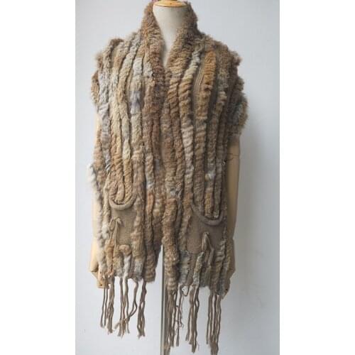 2021 Knitted Women Real Rabbit Fur Vest Stock Casual Genuine Fur Gilet Female Sleeveless Waistcoat Femme