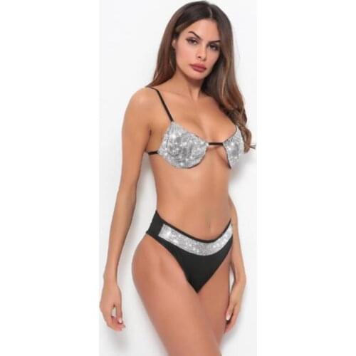 Women Bikini Europe and America Sexy hot drilling strap stitching Swimwear set Size S-L