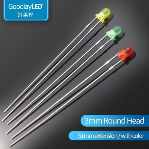 1000pcs LED light-emitting diode 3mm round head with long legs and white light red blue green yellow straight plug LED lamp