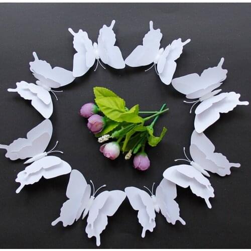 12pcs/set 3D Large Size Double Layer White Black Butterfly Wall Sticker Home Decoration Butterflies Magnet Wall Fridge Stickers