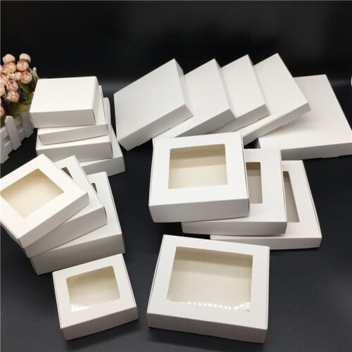 24Pcs/Lot Multi Size Cute Square Kraft Packaging Box Jewelry Wedding Party Favor Supplies Handmade Soap Candy Boxes Pvc Window
