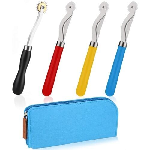 LMDZ 4 Pcs/2 Sizes Leather Cloth Paper Overstitch Wheel DIY Sewing Leather Craft Tool Steel Tooth Type Scanning Line Wheels