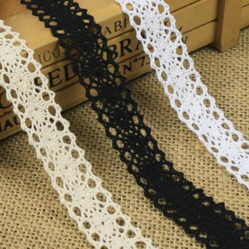 50yards/lot New Arrived Black White Beige Lace Fabric Ribbon Cotton Lace Trim Sewing Material For DIY Home Garment Accessories