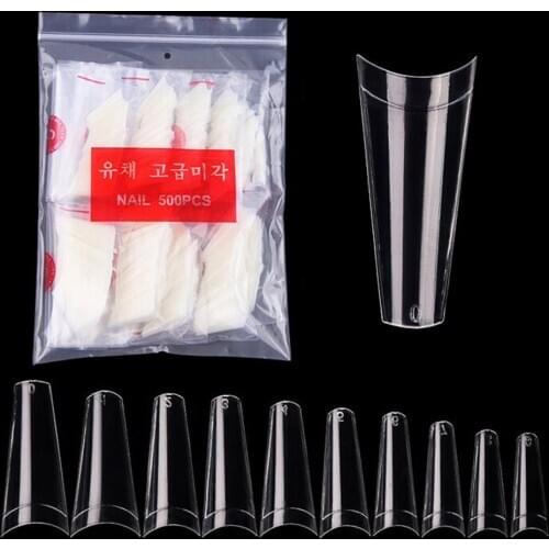 500pcs/pack 10 Sizes Ballerina Nail Tips French Coffin Fake Nails Half Cover Nails Clear/Natural Flat Shape Nails False Nails