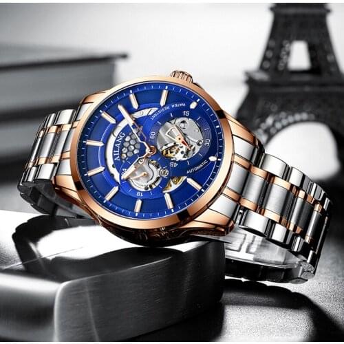AILANG Mens Watch Fully Automatic Mechanical Hollow Stainless Steel Casual Fashion Sports Luminous Waterproof New Mens Watch
