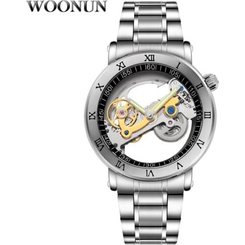 Fashion Hollow Transparent Watches Men Mechanical Watches Stainless Steel Automatic Mechanical Watches Men Tourbillon Watches