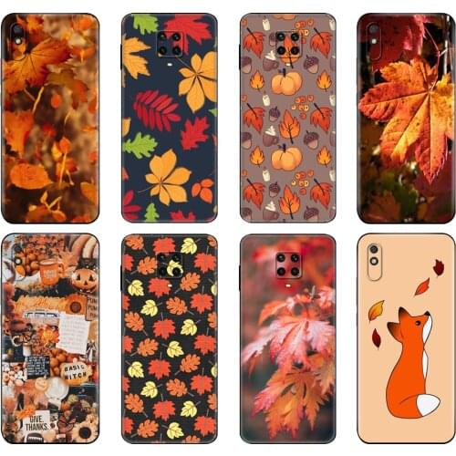 Black tpu Case For Xiaomi Redmi 7A 8 8A 9 9A 9C Case Redmi Note 8T 8 Pro T Note 9 9S 9 Pro Case Autumn leaves fall fox pumpkin
