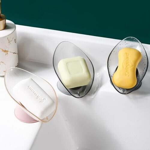 Soap Holder Leaf Shape Drain Soap Dish Shower Bathroom Organizer Storage Box Drain Tray Plastic Box Suction Cup Punch-free