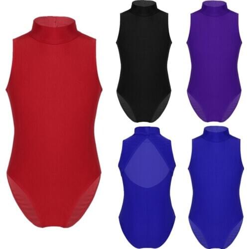 Kids Gymnastics Leotard Sleeveless Cutout Back Ballet Leotards Dance Bodysuit For Girls Performance Dancewear Child Jumpsuit