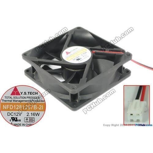 Y.S TECH NFD1281257B-2I DC 12V 2.16W 80x80x25mm 2-wire Server Cooling Fan