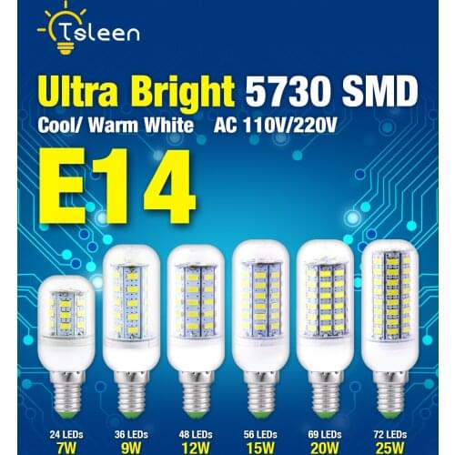 E14 LED Lamp Corn Buld 220V 5730 SMD Corn 24/36/48/56/69/72 LEDs 7/9/12/145/20/25W Cool/Warm White For Home Decoration