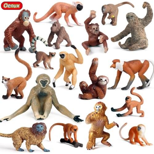 Oenux Forest Wild Animals Model Orangutan Gorilla Gibbon Monkey Action Figures Miniature Early Education Toys Cute Birthday Gift