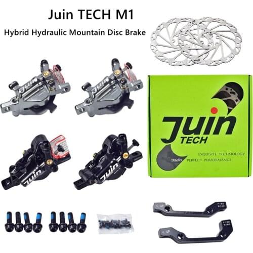 Juin Tech M1 Hybrid Hydraulic Disc Brake Mountain Bicycle Dual-Piston Brake Caliper 160mm Rotors for MTB Mountain Bike