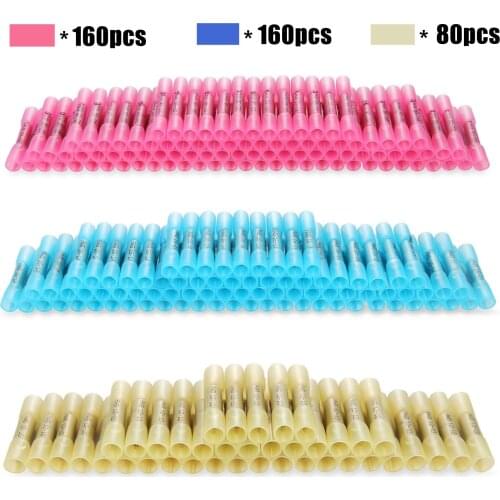 400pcs Insulated Crimp Connectors Butt Splice Heat Shrink Butt Terminals AWG 22-10 Waterproof Electrical Wire Connector Kit