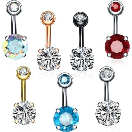 1PC 316l Steel Assorted Colors With Double Epoxy Crystal Balls Navel Belly Button Rings Piercing Bar Charming Body Jewelry 14G
