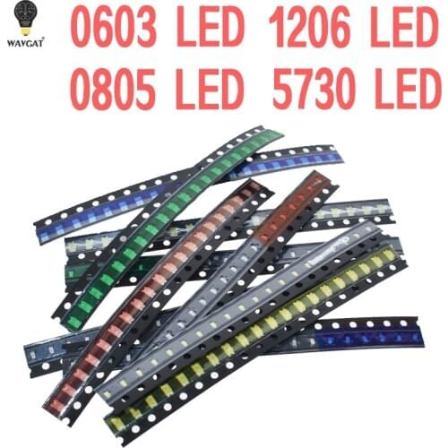 100pcs=5colors x 20pcs 5050 5730 1210 1206 0805 0603 LED Diode Assortment SMD LED Diode Kit Green/ RED / White / Blue / Yellow