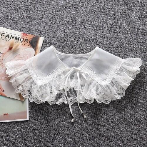 Korean White Lace Floral Lapel Fake Collar for Women Dress False Collar Neck Shawl Wrap Detachable Lapel Shirt Collar Cape