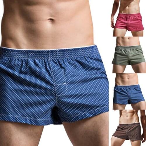 50% Hot Sales Men Solid Color Polka Dot Print Elastic Waistband Cotton Boxers Panties Sleepwear