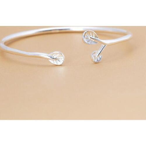 New Simple Temperament Leaf Fashion Bracelets 925 Sterling Silver Jewelry Personality Fresh Olive Leaf Opening Bangles SB178