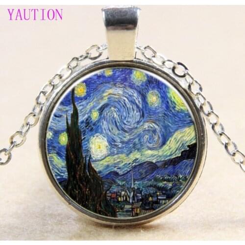 Van Gogh Star Time Gem Pendant Necklace Glass Jewelry for Men and Women Wholesale 2017 NEW