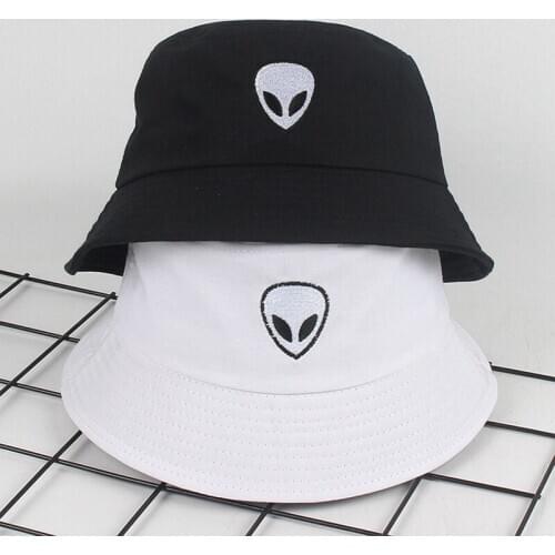 Black White Solid Alien Bucket Hat Unisex Men Women Summer Panama Cap Beach Sun Fishing Hat