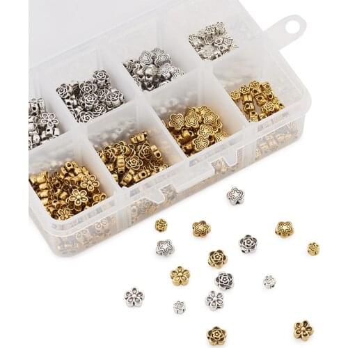 Pandahall 400pcs/set Tibetan Alloy Metal Beads Flower Star Loose Spacer Beads for Bracelet Necklace DIY Jewelry Making Findings