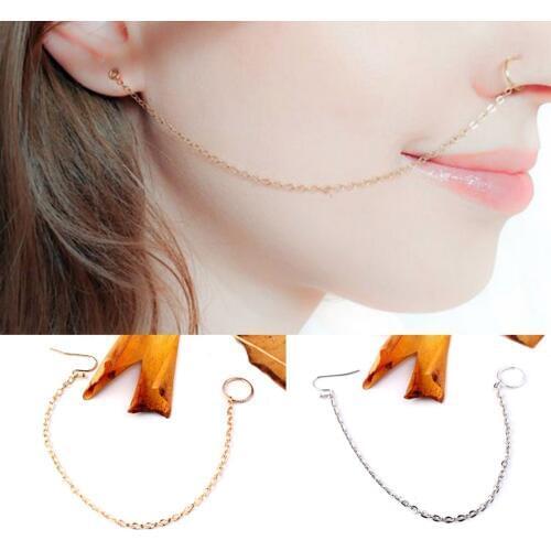 Punk Ethnic Copper Clip On Nose Lip Ear Chain For Women Girl Shellhard Nose Ring Stud Body Piercing Indian Jewelry