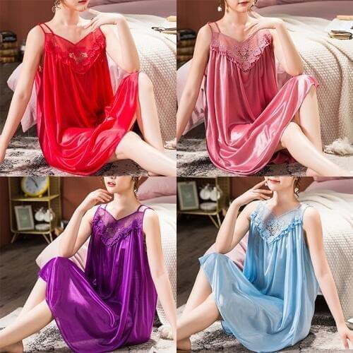 One Size Night Shirts Large Sexy Night Dress Ice Silk Satin Sleepwear Female Nightgown Women Sleeping Dresses