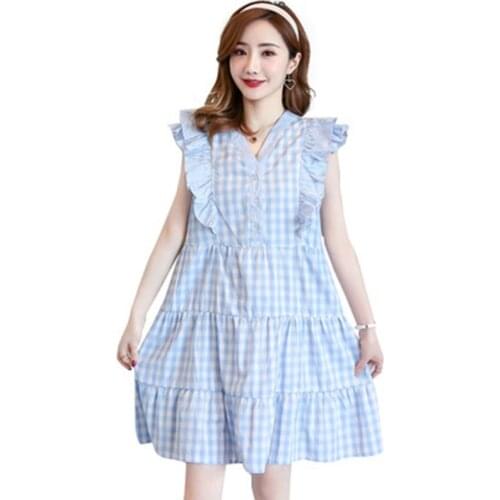 Maternity Dress Woman Clothes for Pregnant Women Clothing Summer Fashion V Neck Sweet Plaid Maternity Clothes Pregnancy Dress