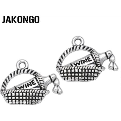 30PCS Antique Silver Plated Red Wine in Basket Charms for Jewelry Making Pendants for DIY Bracelet Accessories 19*15mm