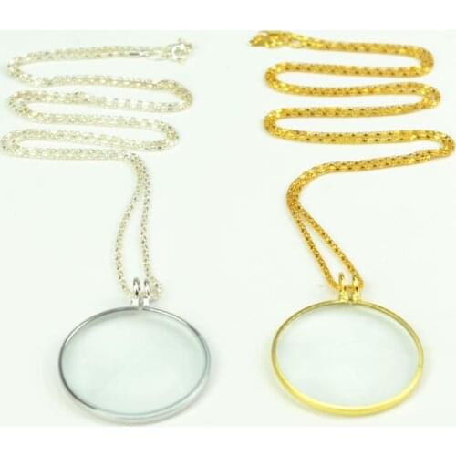 2PCS Fashion Decorative Monocle Necklace Magnifier with Silver and Golden Coin Magnifying Glass loupe Pendant MG12092
