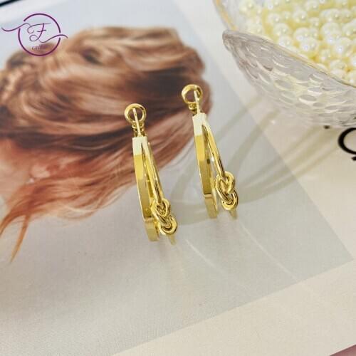 925 Silver Hoop Earrings New Fashion C-shaped Earrings Smooth Gold Knot Loop Earrings Knotting Ear Jewelry for Women