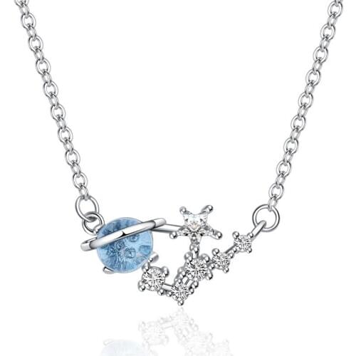 Blue Universe Aurora clavicle chain Girl Korean version of zircon-encrusted small fresh short neck chain Planet necklace