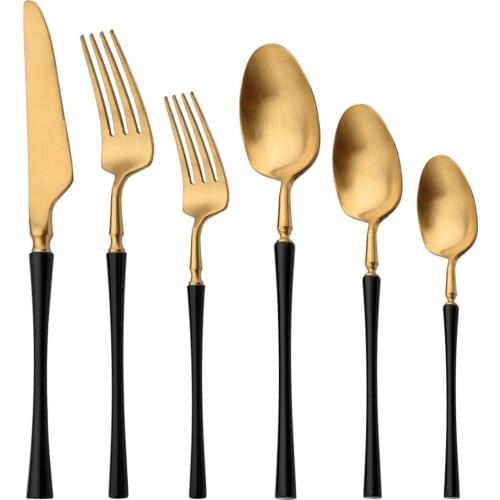 Black Gold Flatware 18/10 Stainless Steel Cutlery Set Dinnerware Dinner Knife Dessert Fork Coffee Spoon Tableware Silverware