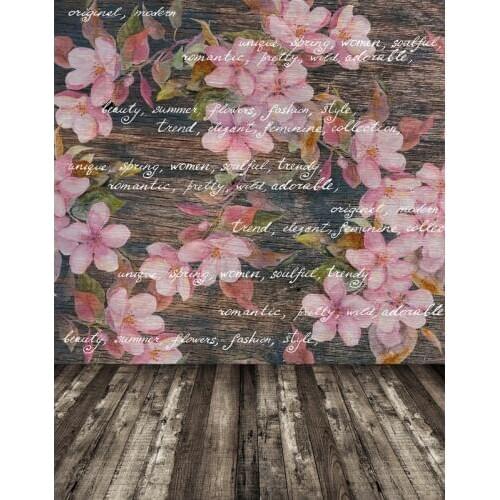 TR Retro Pink Flowers Pattern Wood Letter Wall Wooden Floor Custom Newborns Baby Photography Backgrounds Studio Backdrops Vinyl